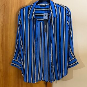 Fashion Nova Men's Blue and Black Striped Shirt